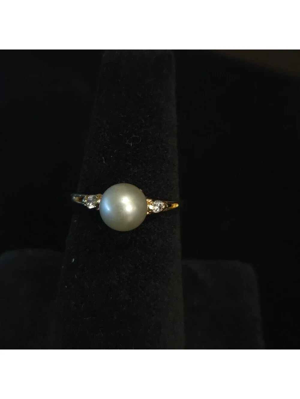 Vintage Size 7 10K Gold 6mm Pearl and CZ Ring